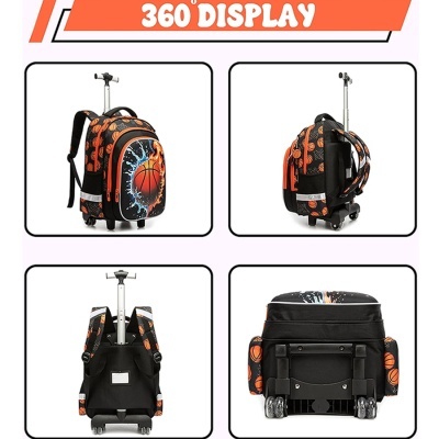 Mochila com rodas e puxador padrão bolas de basquetebol