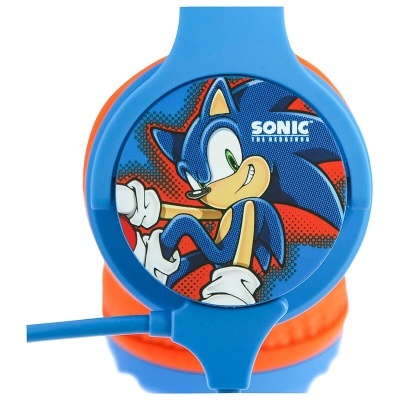 Auricular azul e laranja com imagem do personagem Sonic