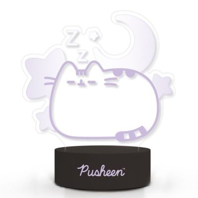 Luz decorativa do gato Pusheen a dormir com base preta e texto Pusheen