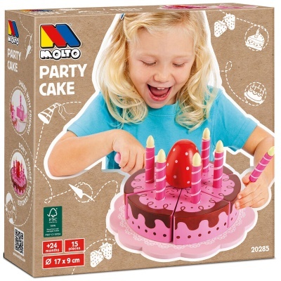 Brinquedo Molto Party Cake bolo de plástico cor-de-rosa com velas em caixa castanha clara