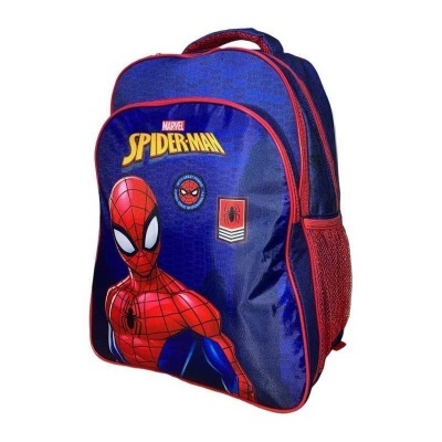 Mochila azul com estampa do Spider-Man e detalhes vermelhos