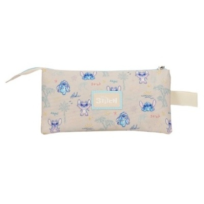 Estojo bege com padrão Stitch e palmeiras