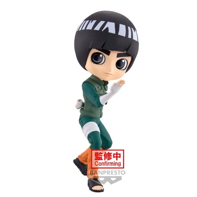 Figura de ação estilo chibi do personagem em pose de luta com roupa verde e detalhes brancos e laranjas.
