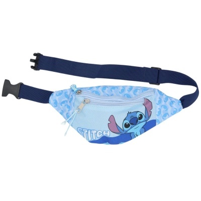 Carteira de cintura azul clara com personagem Stitch e fecho de correr