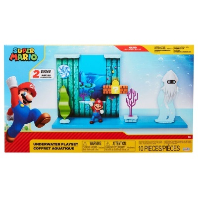 Brinquedo Super Mario Underwater Playset com 10 peças e figuras em embalagem