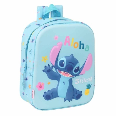 Mochila infantil azul claro com estampa de Stitch, texto Aloha e Disney Stitch