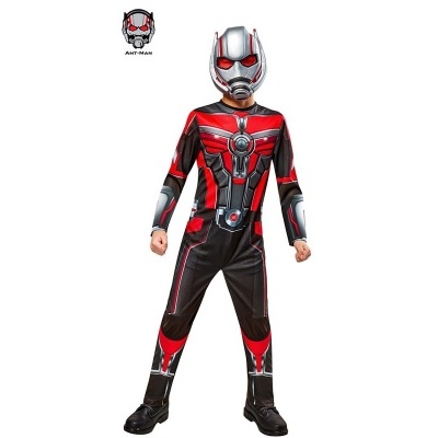 Fato de criança Ant-Man com máscara e roupa vermelha, preta e prateada