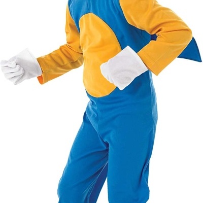 Fato cosplay Sonic the Hedgehog azul e amarelo com máscara e sapatos vermelhos