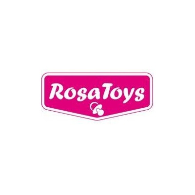 Logótipo da RosaToys em fundo branco com texto branco sobre fundo rosa