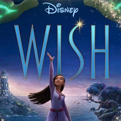 Capa de filme Disney WISH com personagem feminina e cenário noturno
