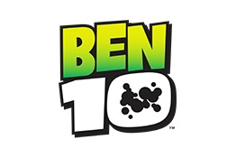 Logótipo do desenho animado BEN 10 em letras grandes verde, amarelas e brancas