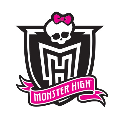 Logo Monster High com caveira e texto em rosa
