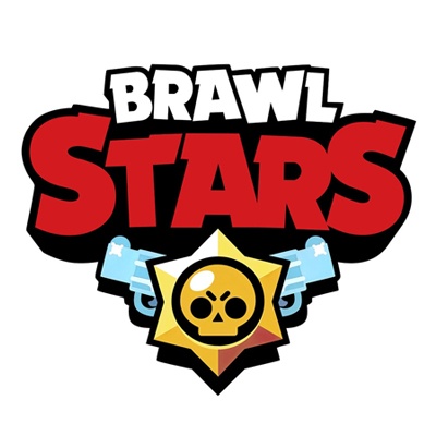 Logotipo colorido do jogo Brawl Stars com texto, estrela e pistolas