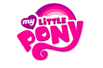 Logótipo colorido 'my Little PONY' em tons de rosa e branco