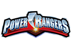 Logótipo colorido dos Power Rangers em fundo preto