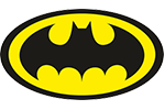 Logótipo oval do Batman com símbolo de morcego preto em fundo amarelo