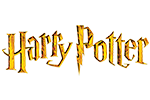 Logótipo de Harry Potter em letras douradas sobre fundo preto