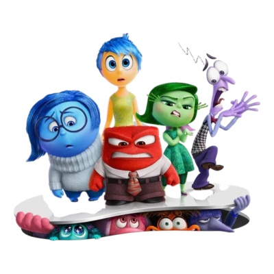Figuras de ação das emoções de Inside Out sobre boca grande aberta
