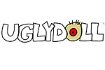 Logótipo da marca UGLYDOLL com letras brancas e detalhe amarelo e vermelho no 'O'