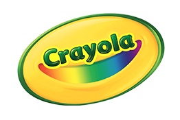 Logotipo da marca Crayola com texto verde em fundo amarelo oval