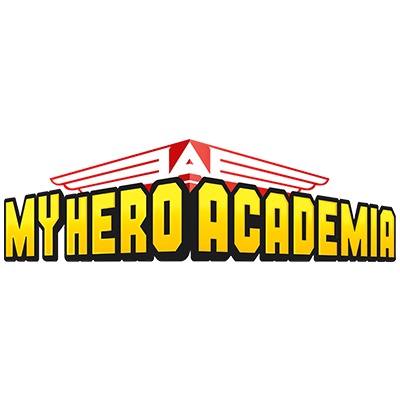 Logotipo do My Hero Academia em amarelo e vermelho