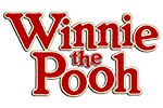 Logotipo de Winnie the Pooh em letras vermelhas com contorno branco e preto