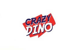 Logotipo CRAZY DINO em azul, branco e vermelho