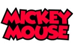 Logotipo do Mickey Mouse em letras vermelhas com contorno preto