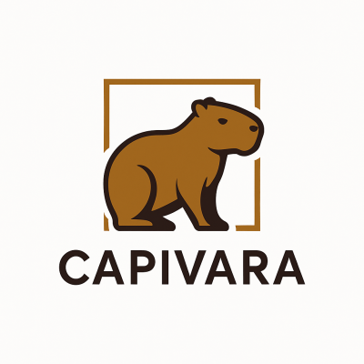 Logótipo com ilustração de capivara castanha e texto CAPIVARA