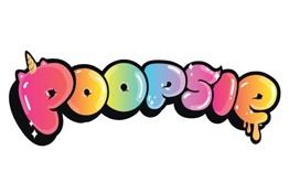 Texto colorido POOPSIE com contorno preto e estilo arredondado