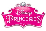 Logótipo Disney Princesas em fundo rosa com coroa prateada