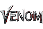 Logótipo VENOM em letras estilizadas preto, branco e vermelho