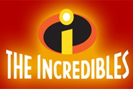 Logotipo do filme THE INCREDIBLES em fundo vermelho e laranja