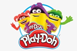 Logótipo da Play-Doh com potes de massa modelar coloridos animados