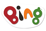 Logotipo colorido da marca Bing com letras em vermelho, preto, laranja e verde