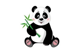 Desenho de um panda preto e branco segurando bambu