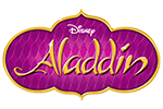 Logótipo de Aladdin da Disney em nuvem roxa com borda dourada