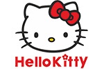 Logótipo Hello Kitty com rosto branco e laço vermelho