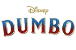 Logotipo Disney DUMBO em letras vermelhas e azuis com sombras douradas
