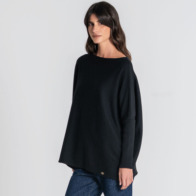 Camisola preta de malha com detalhe metálico CC