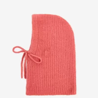 Capuz de malha rosa com cordão e textura canelada