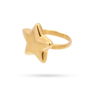 Anel dourado com estrela 3D em relevo