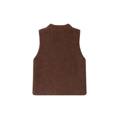 Colete de malha castanho escuro canelado sem mangas
