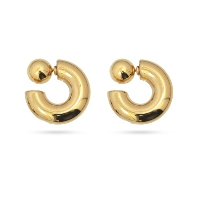 Par de brincos dourados em argola aberta com esfera