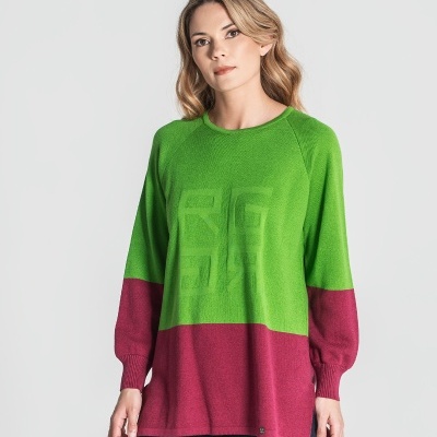 Suéter de malha verde e vinho de mulher com mangas compridas