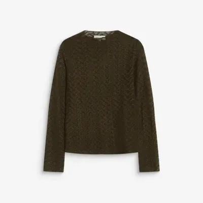 Camisola de malha verde texturizada com mangas compridas