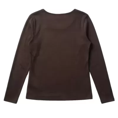 Camisola castanha escura de manga comprida com decote redondo