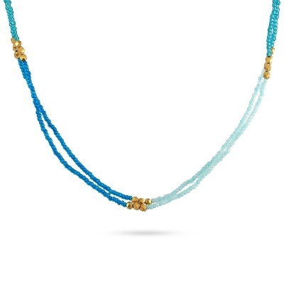 Colar de contas azuis e douradas