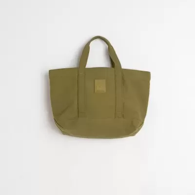 Mala de mão verde oliva em tecido com logotipo e alças largas
