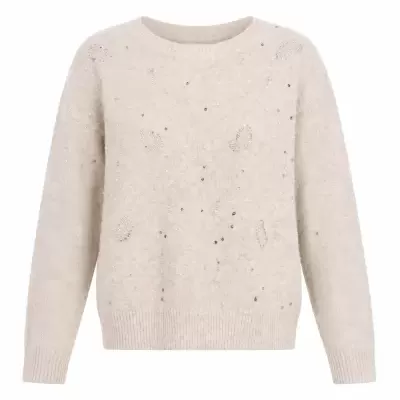Camisola bege clara de malha com detalhes brilhantes